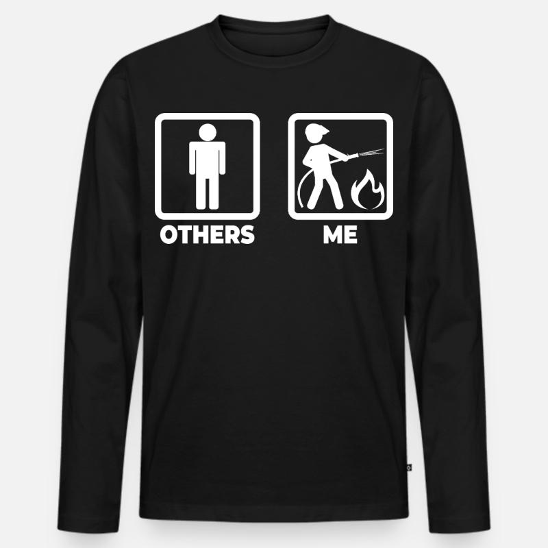 Feuerwehr Strichmännchen - Männer Premium Bio Langarmshirt - Schwarz