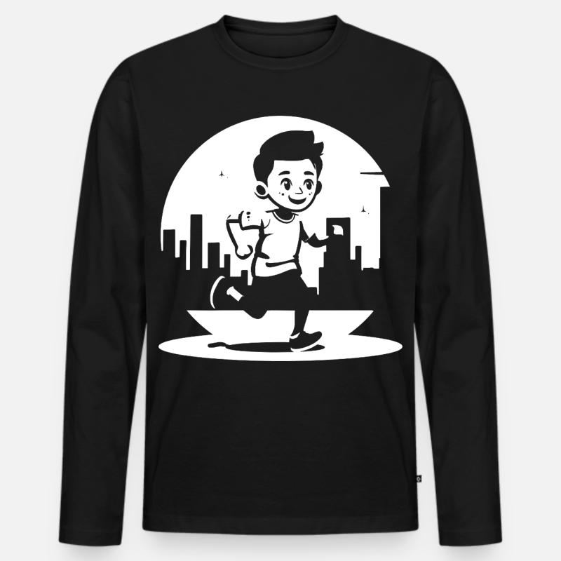 Marathon Junge - Männer Premium Bio Langarmshirt - Schwarz