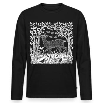 Woodcut Deer Woodland Nature Deer Wilderness Gift - Men's Premium Organic Long Sleeve Shirt - black - Front - Nico (187cm)
