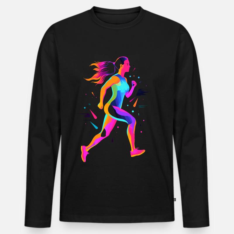 Läufermädchen Retrowave - Männer Premium Bio Langarmshirt - Schwarz