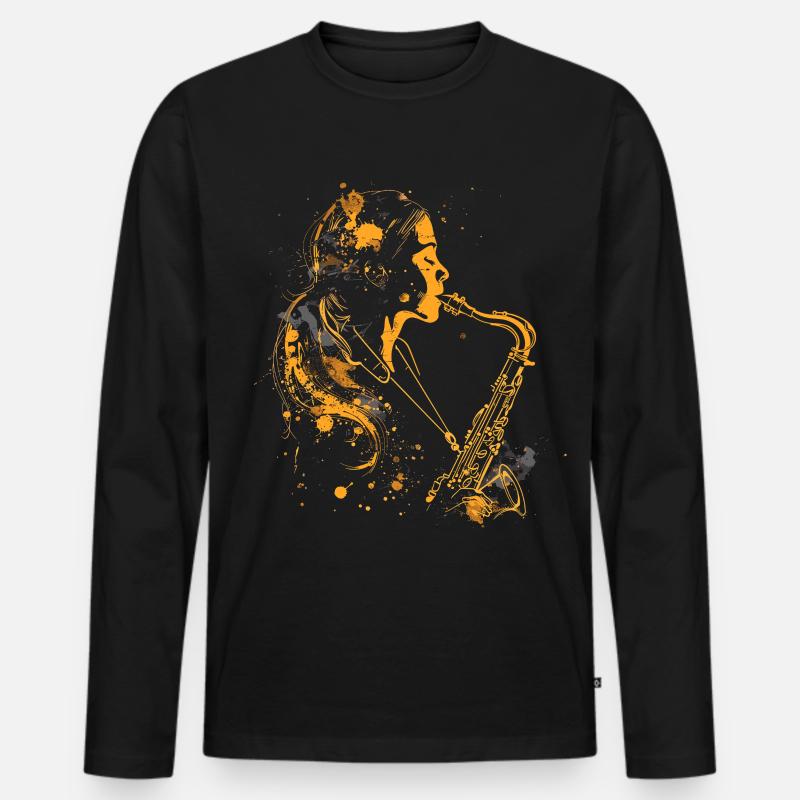 Saxophon Mädchen Graffiti - Männer Premium Bio Langarmshirt - Schwarz