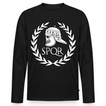 Empire romain et crâne blanc - T-shirt manches longues Premium bio Homme - noir - Devant - Nico (187cm)