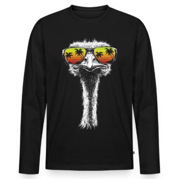 Strauß Sonnenbrille Vogel Palmen Geschenk Retro - Männer Premium Bio Langarmshirt - Schwarz - Vorne - Nico (187cm)