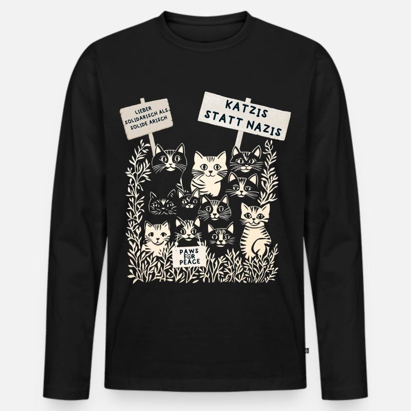 Demo Katzen gegen rechts - Männer Premium Bio Langarmshirt - Schwarz