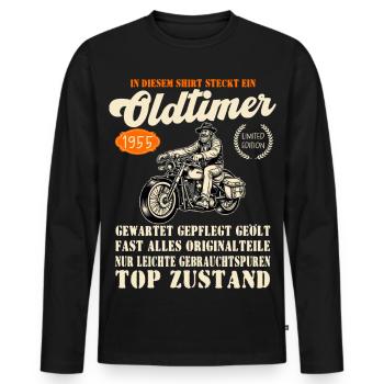 71 Geburtstag Oldtimer Motorrad 1955 Chopper - Männer Premium Bio Langarmshirt - Schwarz - Vorne - Nico (187cm)