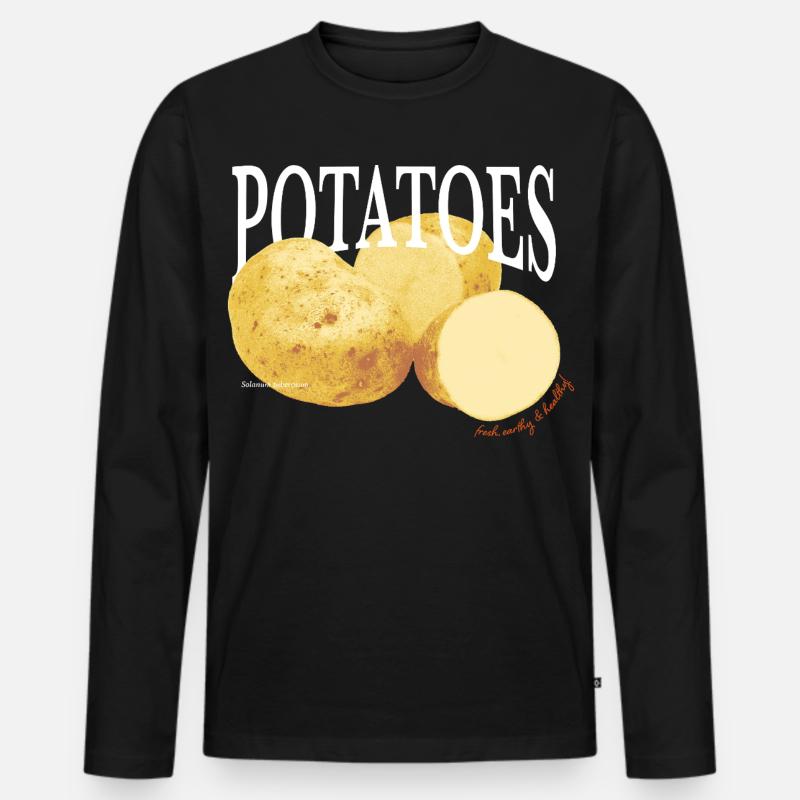Potatoes – Retro Gemüse-Statement - Männer Premium Bio Langarmshirt - Schwarz