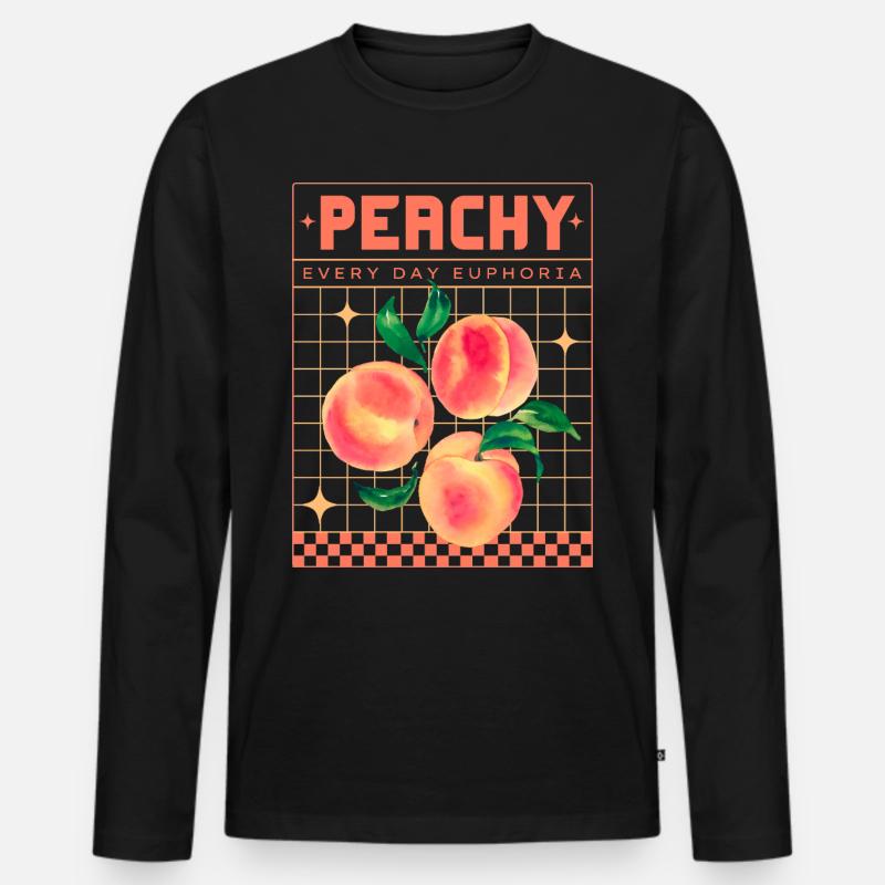 Peachy Euphoria – Retro Obst-Ästhetik - Männer Premium Bio Langarmshirt - Schwarz