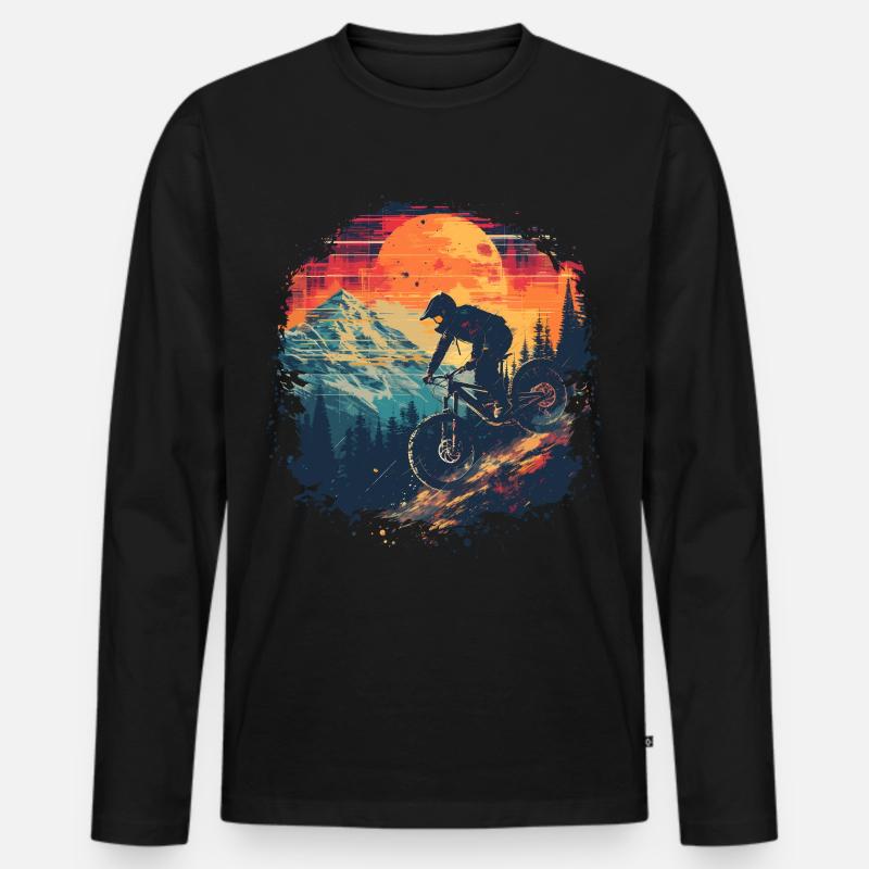 Mountainbiking Synthwave - Männer Premium Bio Langarmshirt - Schwarz