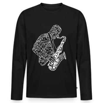 Saxophonist Zeichnung - Männer Premium Bio Langarmshirt - Schwarz - Vorne - Nico (187cm)