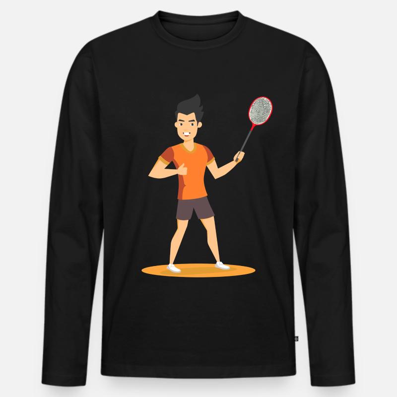 Badmintonspieler Comic Look - Männer Premium Bio Langarmshirt - Schwarz