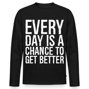 Chaque jour est une chance de s’améliorer - T-shirt manches longues Premium bio Homme - noir - Devant - Nico (187cm)