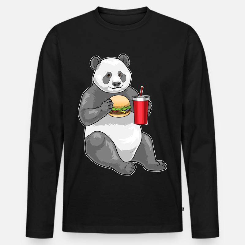 Panda Cheeseburger - Männer Premium Bio Langarmshirt - Schwarz