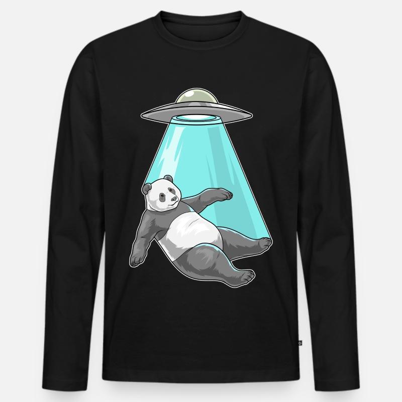 Panda Raumschiff - Männer Premium Bio Langarmshirt - Schwarz