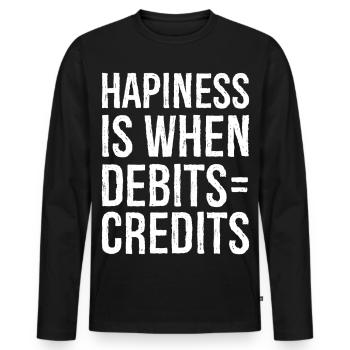 hapiness is when debits credits - Men's Premium Organic Long Sleeve Shirt - black - Front - Nico (187cm)