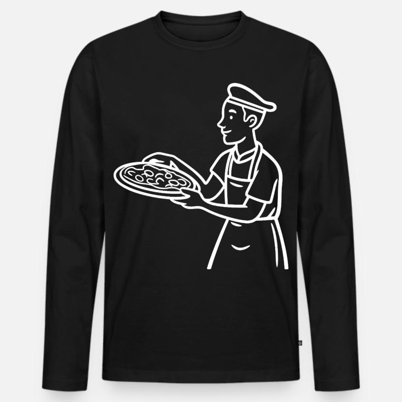 Pizzabäcker Zeichnung - Männer Premium Bio Langarmshirt - Schwarz