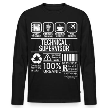 Superviseur technique multitâche résolution de problèmes - T-shirt manches longues Premium bio Homme - noir - Devant - Nico (187cm)