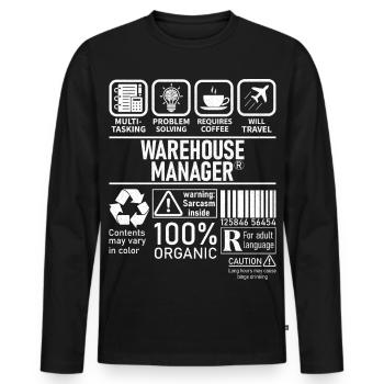 Résolution de problèmes multitâches Warehouse Manager - T-shirt manches longues Premium bio Homme - noir - Devant - Nico (187cm)