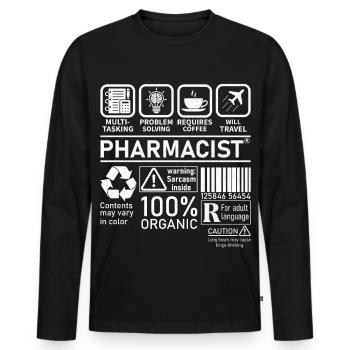 Pharmacien multitâche résolution de problèmes - T-shirt manches longues Premium bio Homme - noir - Devant - Nico (187cm)