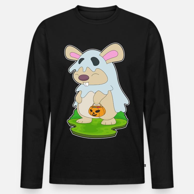 Hase Halloween Geist - Männer Premium Bio Langarmshirt - Schwarz