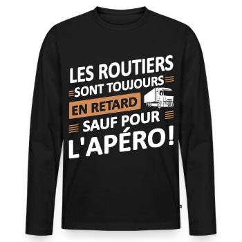 Les Routiers Sont Toujours En Retard - T-shirt manches longues Premium bio Homme - noir - Devant - Nico (187cm)