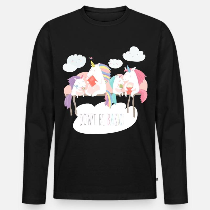 Einhorn don't be basic statement - Männer Premium Bio Langarmshirt - Schwarz