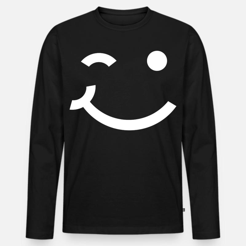 Zwinkerndes Gesicht, zwinkerndes Lächeln - Männer Premium Bio Langarmshirt - Schwarz
