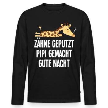 Schlafmotiv Lustige Giraffe Zähne Geputzt Spruch - Männer Premium Bio Langarmshirt - Schwarz - Vorne - Nico (187cm)