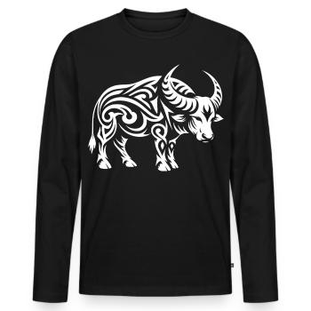 Buffle tribal - T-shirt manches longues Premium bio Homme - noir - Devant - Nico (187cm)