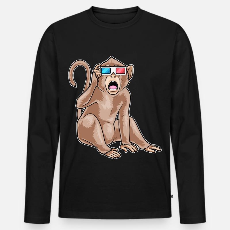 Affe Brille - Männer Premium Bio Langarmshirt - Schwarz