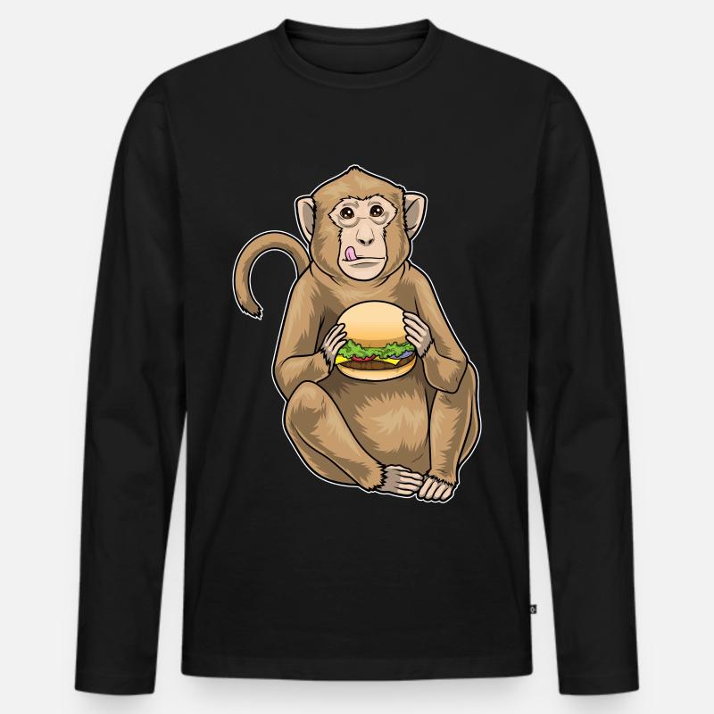 Affe Cheeseburger - Männer Premium Bio Langarmshirt - Schwarz