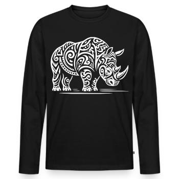 Rhinocéros tribal - T-shirt manches longues Premium bio Homme - noir - Devant - Nico (187cm)