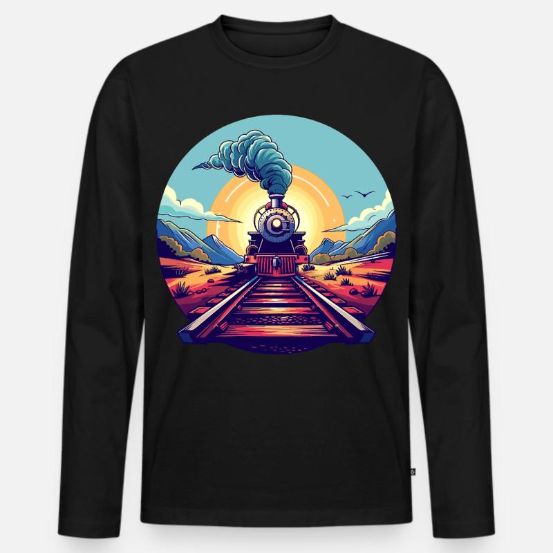 Eisenbahn Porträt - Männer Premium Bio Langarmshirt - Schwarz