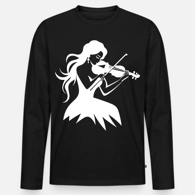 Geige Mädchen Zeichnung - Männer Premium Bio Langarmshirt - Schwarz