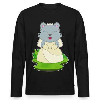 Chat Voile de mariée Mariage - T-shirt manches longues Premium bio Homme - noir - Devant - Nico (187cm)