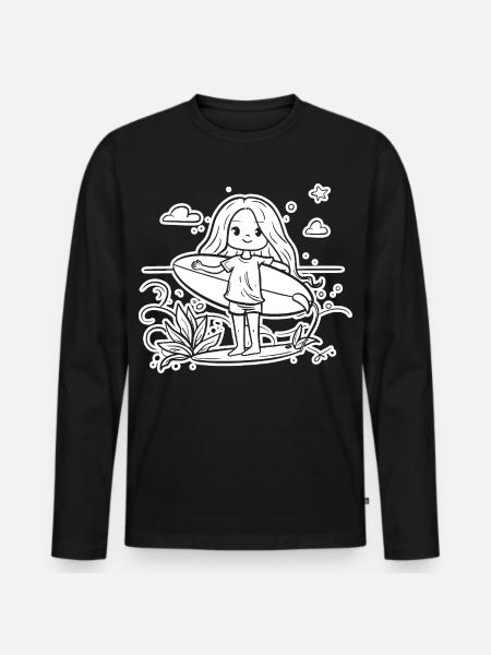 Surfeuse fille dessin animé - T-shirt manches longues Premium bio Homme - noir