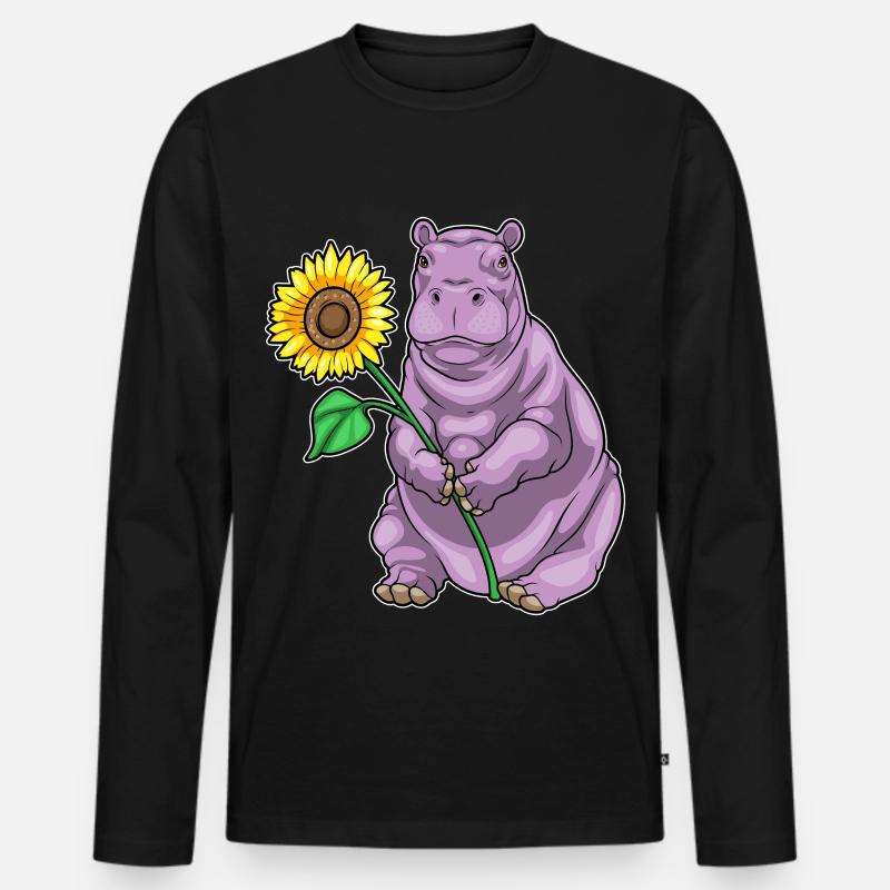 Nilpferd Sonnenblume - Männer Premium Bio Langarmshirt - Schwarz