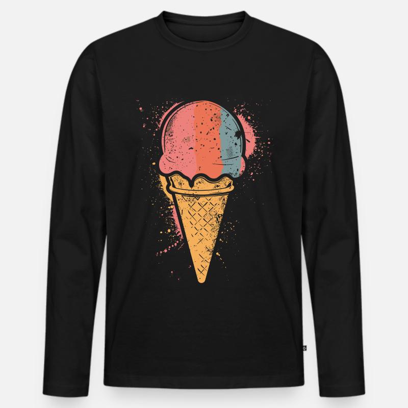 Retro Eiscreme - Männer Premium Bio Langarmshirt - Schwarz