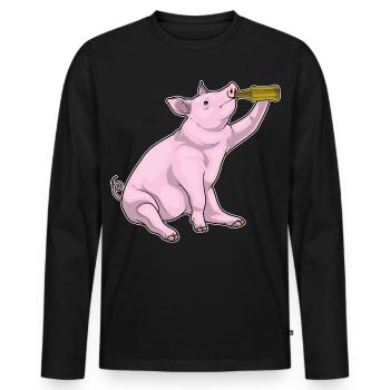 Bouteille de bière de porc - T-shirt manches longues Premium bio Homme - noir - Devant - Nico (187cm)