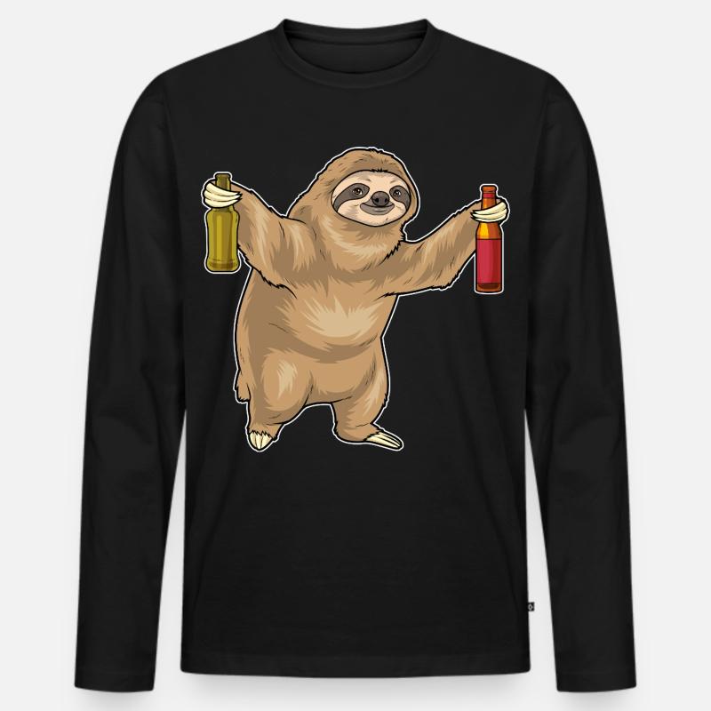 Faultier Flasche Bier - Männer Premium Bio Langarmshirt - Schwarz