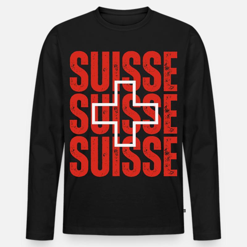 Flagge der Schweiz, Schweizer Stolz - Männer Premium Bio Langarmshirt - Schwarz