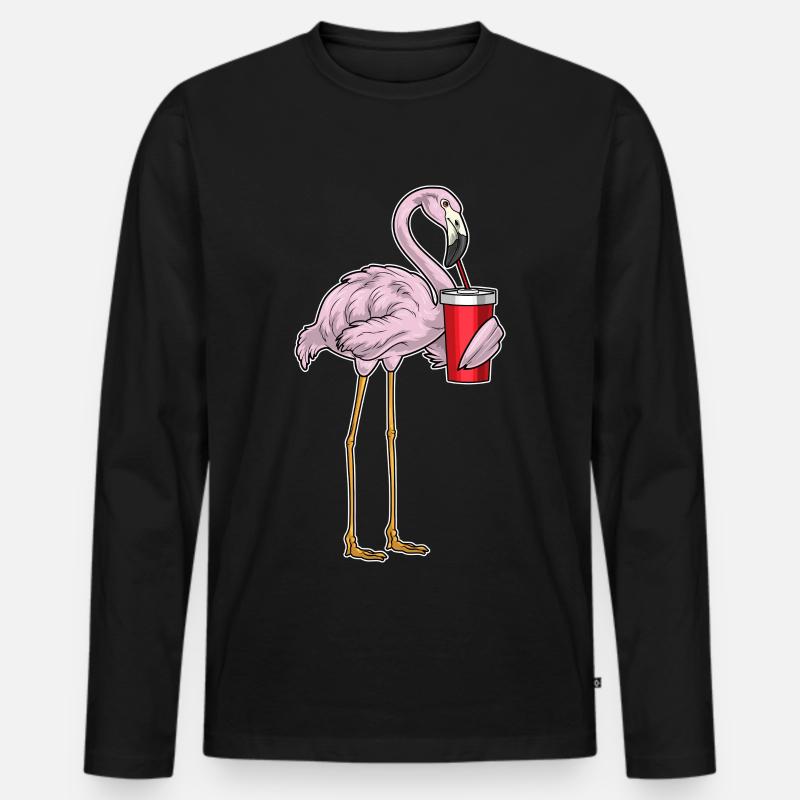 Flamingo Getränk - Männer Premium Bio Langarmshirt - Schwarz