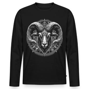 Mystical ram motif with symbols - Men's Premium Organic Long Sleeve Shirt - black - Front - Nico (187cm)