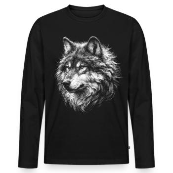 Mystisches Wolfs-Portrait Motiv - Männer Premium Bio Langarmshirt - Schwarz - Vorne - Nico (187cm)