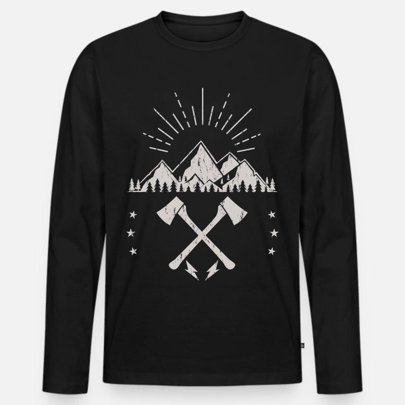 Rugged Mountain Sunrise Axe Emblem - Men's Premium Organic Long Sleeve Shirt - black