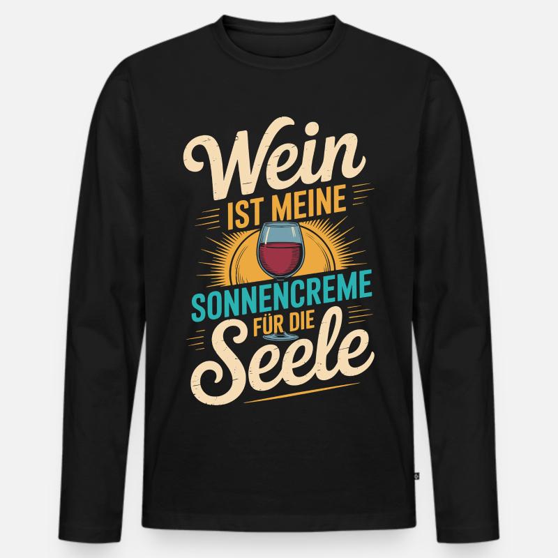 Wein als Sonnencreme der Seele - Männer Premium Bio Langarmshirt - Schwarz