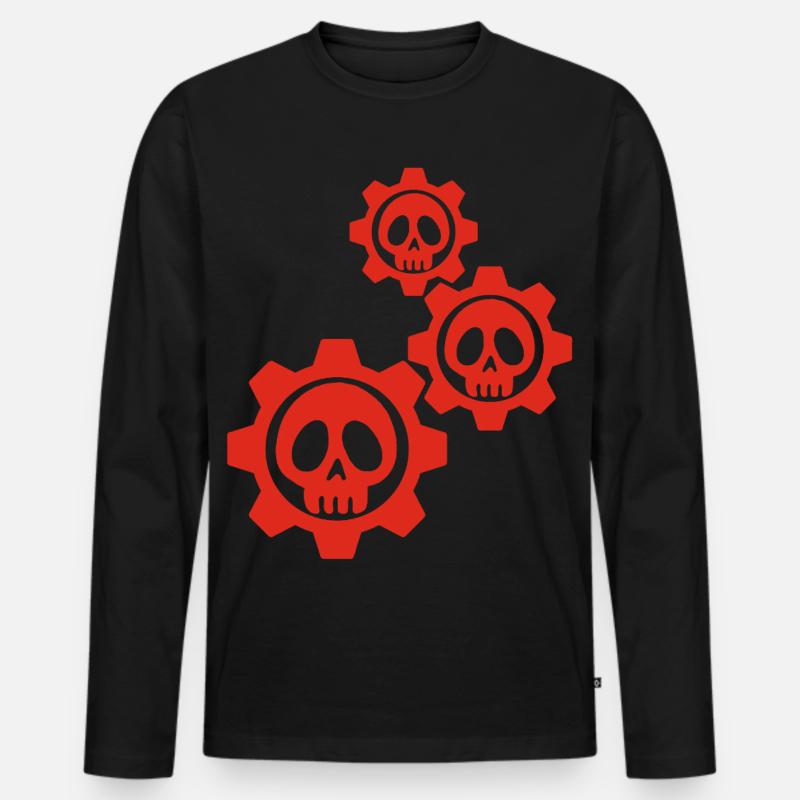Rote Zahnräder und Schädel - Männer Premium Bio Langarmshirt - Schwarz