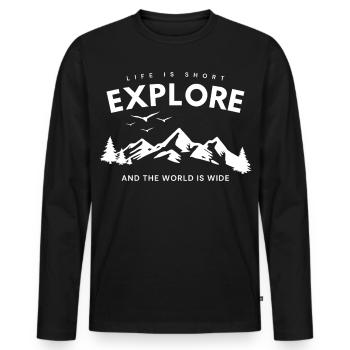 Explore Adventure Quote - Men's Premium Organic Long Sleeve Shirt - black - Front - Nico (187cm)