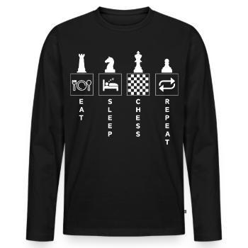 Drôle d’échecs citation manger dormir répéter - T-shirt manches longues Premium bio Homme - noir - Devant - Nico (187cm)