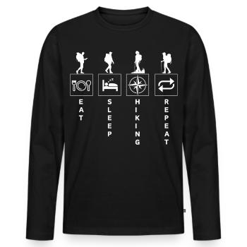 Funny Hiking Hiker Quote Eat Sleep Repeat - Men's Premium Organic Long Sleeve Shirt - black - Front - Nico (187cm)
