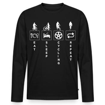 Lustiges Radfahren Zitat Essen Schlaf Wiederholen - Männer Premium Bio Langarmshirt - Schwarz - Vorne - Nico (187cm)